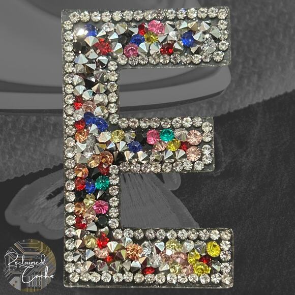 Letter E Multicolor Rhinestone Iron On Patch - Picture 1 of 2